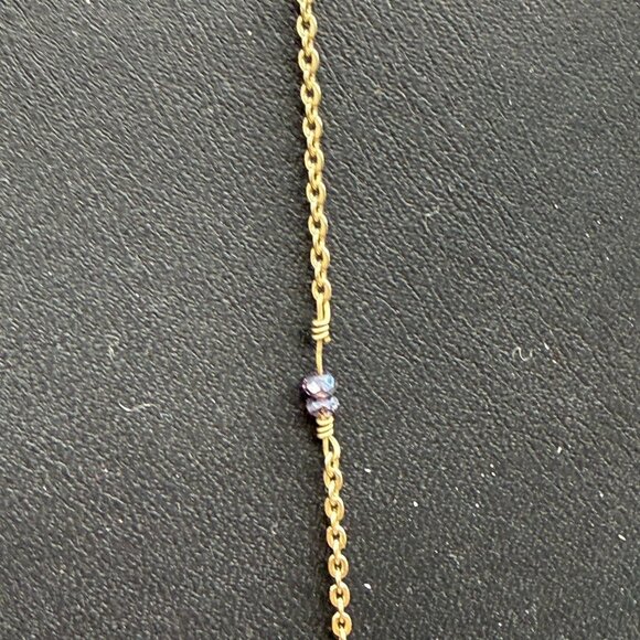 Loft Orange Crystal Pendant Double Strand Chain Necklace Layered Gold Tone - Picture 7 of 8